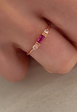 ROSE GOLD DAINTY DAZZLING CHERRY PINK CZ RING, ECO FRIENDLY