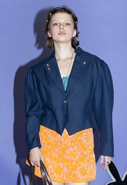 Vintage 90's retro heart detail cropped blazer in navy