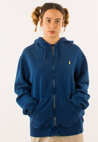 VINTAGE 90S BLUE POLO RALPH LAUREN FULL ZIP HOODIE