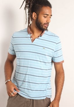 Vintage Lacoste Striped Polo Shirt Blue