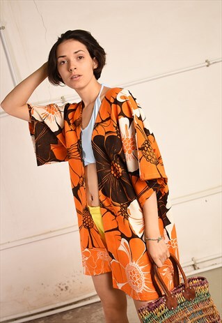 70'S STYLE RETRO BOHO MOD PATTERN PARIS CHIC KIMONO JACKET