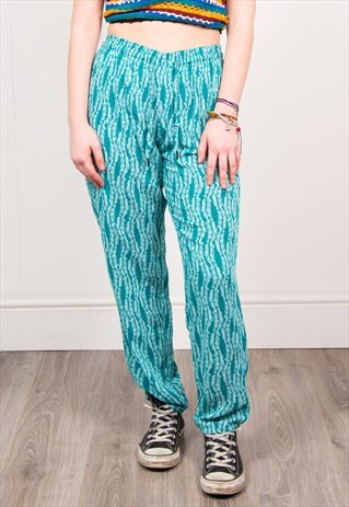 90'S TURQUOISE PATTERNED SUMMER TROUSERS