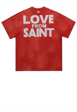 Saint print t-shirt grunge punk tee retro heaven top in red