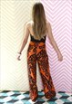 TROUSERS FLARES WIDE LEG PANTS ORANGE & BLACK PRINT UK 12