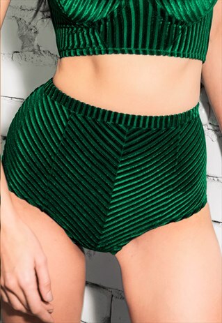 LOVEJILTY HIGH PANTIES VELVET VELOUR GREEN