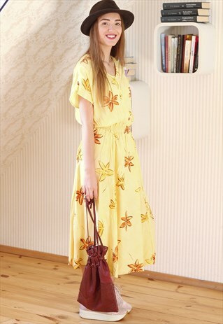 LIGHT YELLOW FLORAL MIDI DRESS