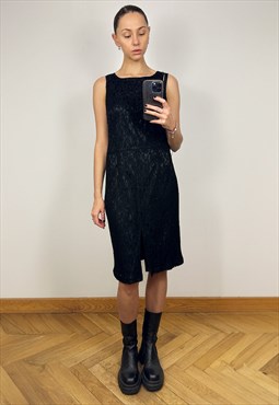 Sleeveless Black Lace Midi Dress, Lace Pencil Dress