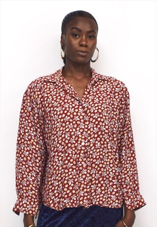 VINTAGE 90S RED & WHITE PRINTED BUTTON UP SHIRT