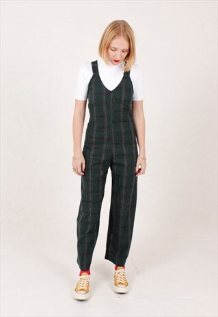 TARTAN GREEN DUNGAREES WITH BUCKLE FASTENING