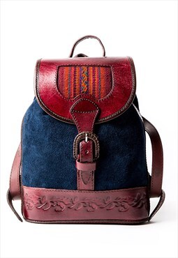 BAMBINA NAVY - Small Unique Suede Backpack