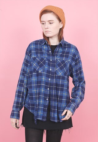 VINTAGE BLUE CHECK FLANNEL SHIRT /R10310
