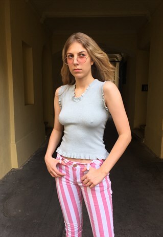VINTAGE 90' UNIQUE KNITED V-NECK TOP
