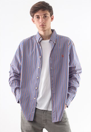VINTAGE POLO RALPH LAUREN 90S BLUE RED LONG SLEEVE CHECKED