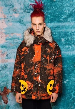 Gradient space print parka emoji print bomber jacket orange