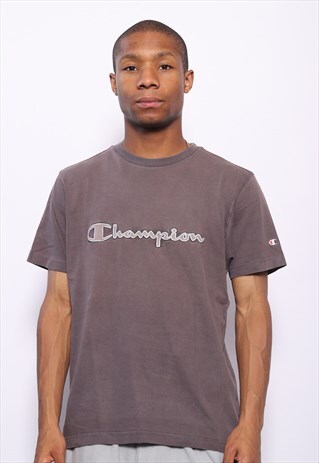 VINTAGE CHAMPION BIG LOGO SPELLOUT T-SHIRT BROWN