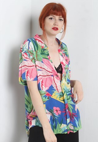 VINTAGE 80'S CRAZY PATTERNED BLOUSE SHIRT MULTI