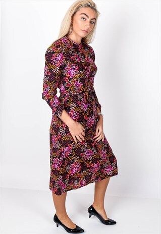 VINTAGE FLORAL ZIPPER SLEEVE DRESS ACD31
