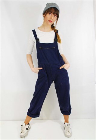 UNISEX 70S WORKWEAR DUNGAREES BIB OVERALLS NAVY BLUE