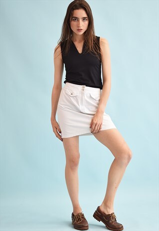 90'S RETRO NEUTRAL DENIM FESTIVAL MINI SKIRT