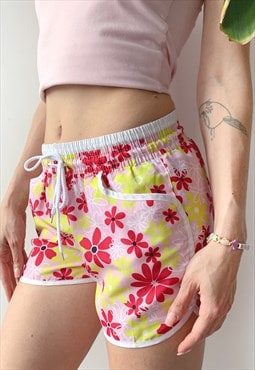 Vintage 00's Y2K Summer  Pink Floral Beach Swim Petal Shorts