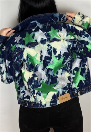 ACID WASH STARS HAND PAINTED REWORKED DENIM JACKET