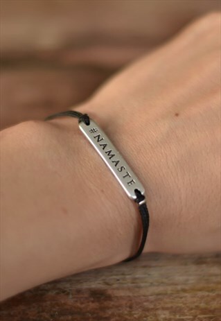 NAMASTE BRACELET FOR WOMAN BLACK CORD YOGA GIFT FOR HER ZEN