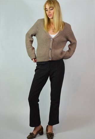 PREMIUM VINTAGE CAMEL BROWN KNITTED WOOL CARDIGAN