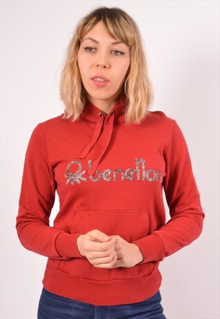 VINTAGE BENETTON HOODIE JUMPER BURGUNDY