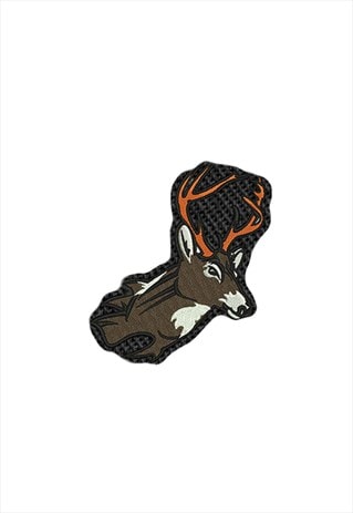 EMBROIDERED HORNED DEER HEAD IRON ON PATCH/SEW ON PATCH