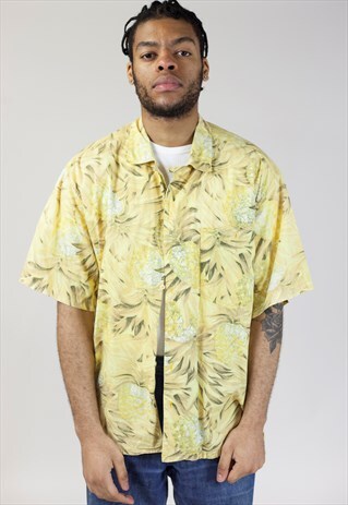 VINTAGE 90S YELLOW FLOWER PATTERNED SHIRT