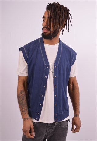 VINTAGE WRANGLER CARDIGAN SWEATER SLEEVELESS BLUE