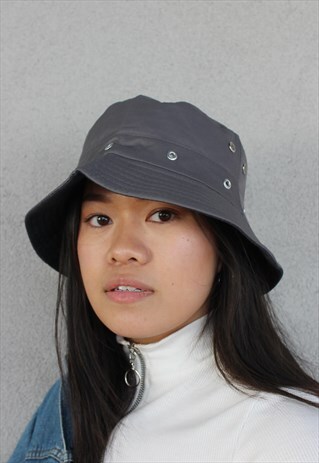 GREY CHARCOAL PLAIN Y2K_90S FESTIVAL BUCKET HAT