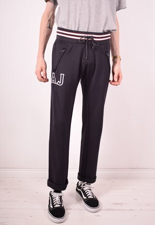 ARMANI JEANS MENS VINTAGE TRACKSUIT TROUSERS SMALL BLACK 90S