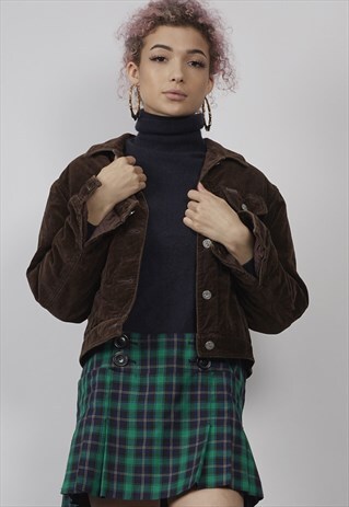 VINTAGE 90'S CALVIN KLEIN DARK BROWN CROP VELVET JACKET