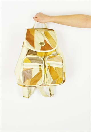 WHITE LEATHER PATCHWORK BACKPACK BAG