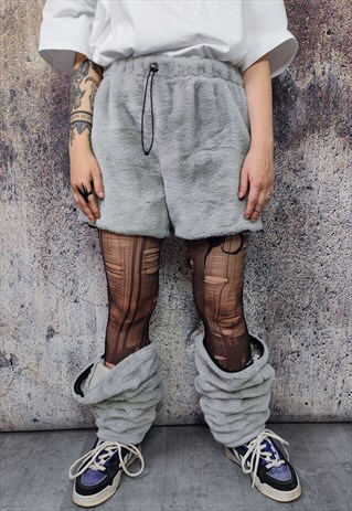 BRIGHT FLEECE JOGGERS GREEN 2IN1 PANTS HANDMADE SHORTS GREY