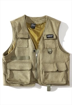 Utility vest cream sleeveless jacket workwear tank cargo top