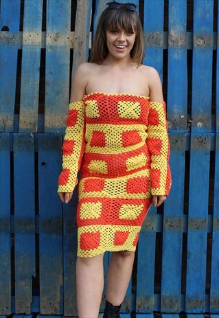 HANDMADE REWORKED BODYCON CROCHET FESTIVAL DRESS