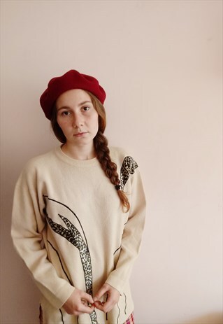 90S 80S VINTAGE AUTUMN ANIMAL PRINT VELVET CHEETAH JUMPER