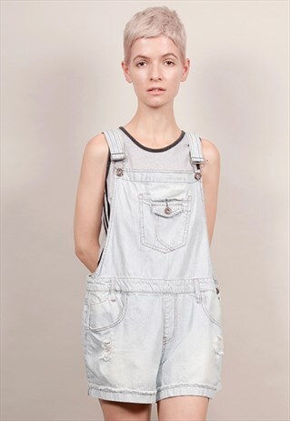 VINTAGE 90'S BONGO BLUE STRIPED DUNGAREE SHORTS
