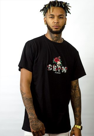 FLORIST BLACK EMBROIDERED T-SHIRT