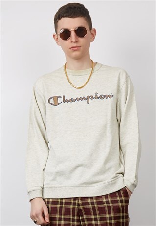 VINTAGE 90'S CHAMPION GOLD LOGO LIGHT GREY SWEATSHIRT