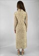 AKRIS 60'S VINTAGE CREAM GOLD LUREX LONG SLEEVE MIDI DRESS