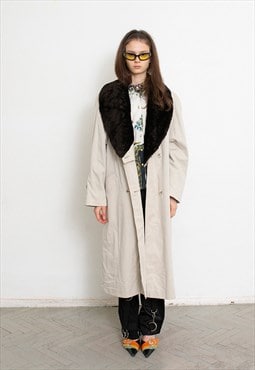 Vintage 80s Shearling Trench Coat Overcoat