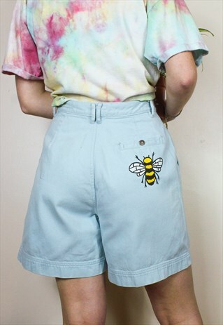 HANDPAINTED VINTAGE BEE DENIM SHORTS