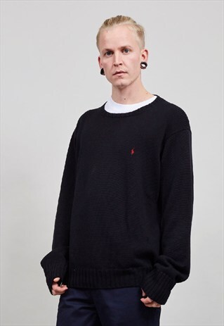 VINTAGE 90'S POLO RALPH LAUREN BLACK KNIT JUMPER