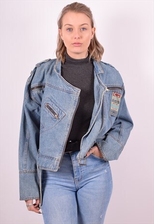 WOMENS VINTAGE DENIM JACKET LARGE BLUE 90S