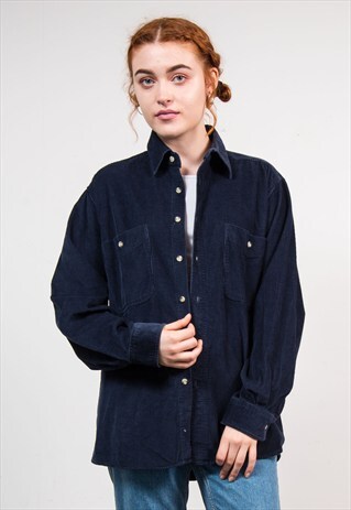 VINTAGE 90'S NAVY BLUE CORD LONG SLEEVE SHIRT