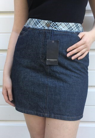 WOMENS BURBERRY SKIRT BLUE DENIM NOVA CHECK PENCIL SKIRT