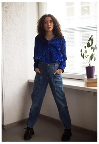 VINTAGE 90'S BRIGHT BLUE PATTERNED VELVET SHIRT